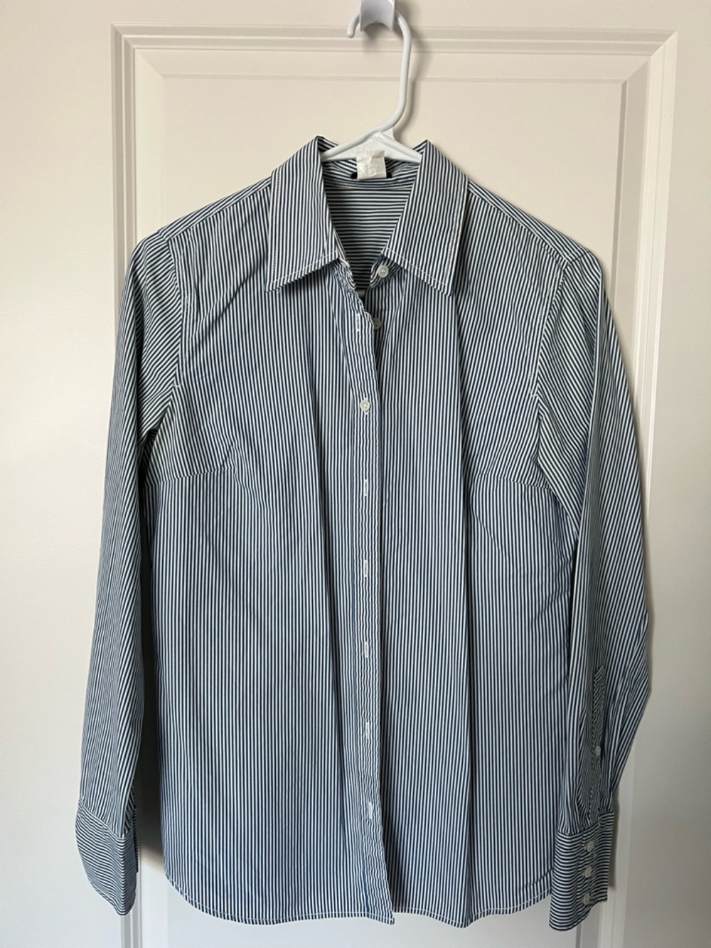 Jcrew factory semi fitted Blue and White Pinstripe Dress Shirt